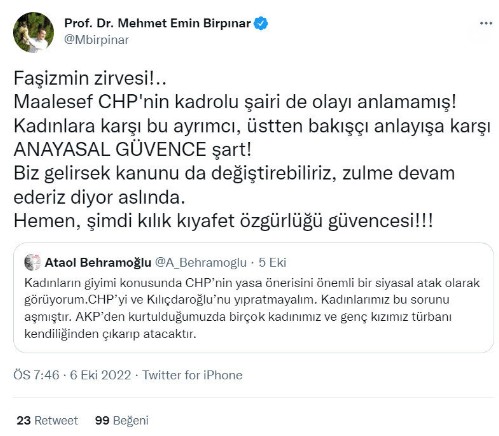Ataol Behramoğlu'ndan skandal sözler: AK Parti'den kurtulduğumuzda birçok kadın türbanı çıkarıp atacak
